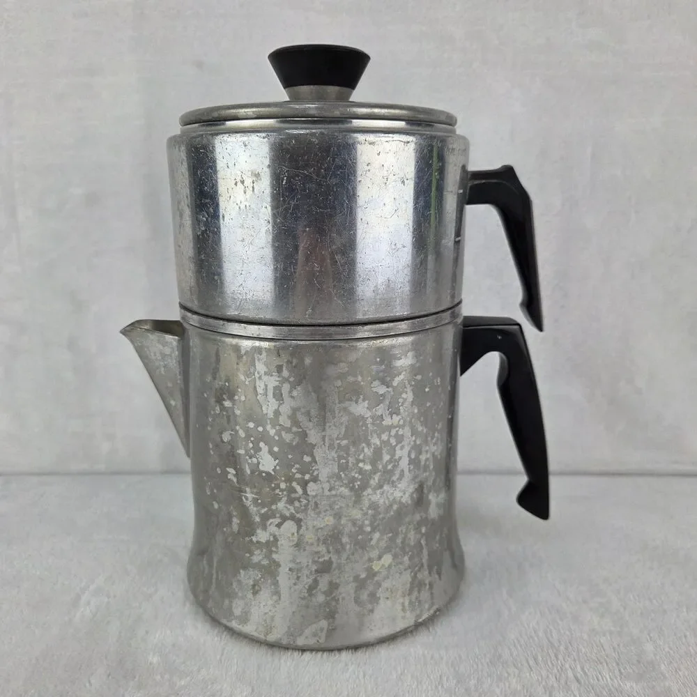 Vintage Mirro 9 Cup Aluminum Drink-O-Later Coffee Percolator Bakelite Handles